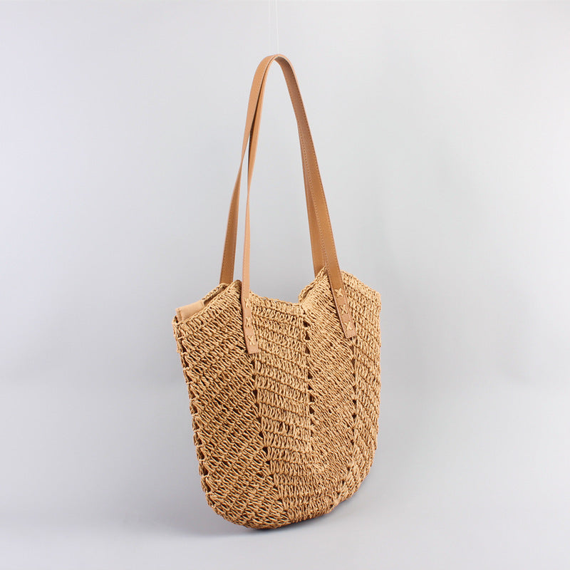 Casual bag made of handwoven straw with wide leather handles Kalsten
