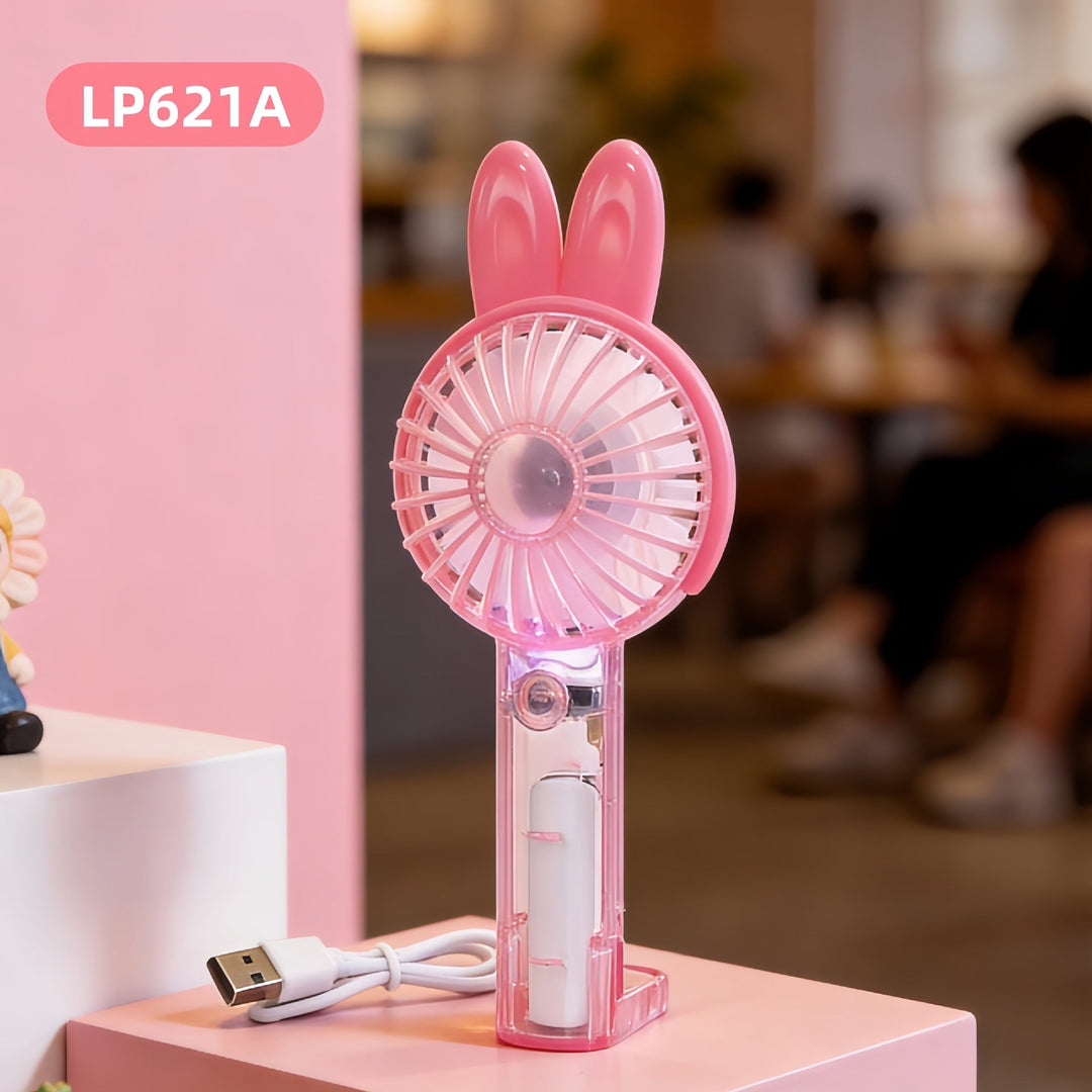 Unisex nan USB rechargeable mini hand fan with cute ear attachments, foldable stand, and quiet motor Kalsten