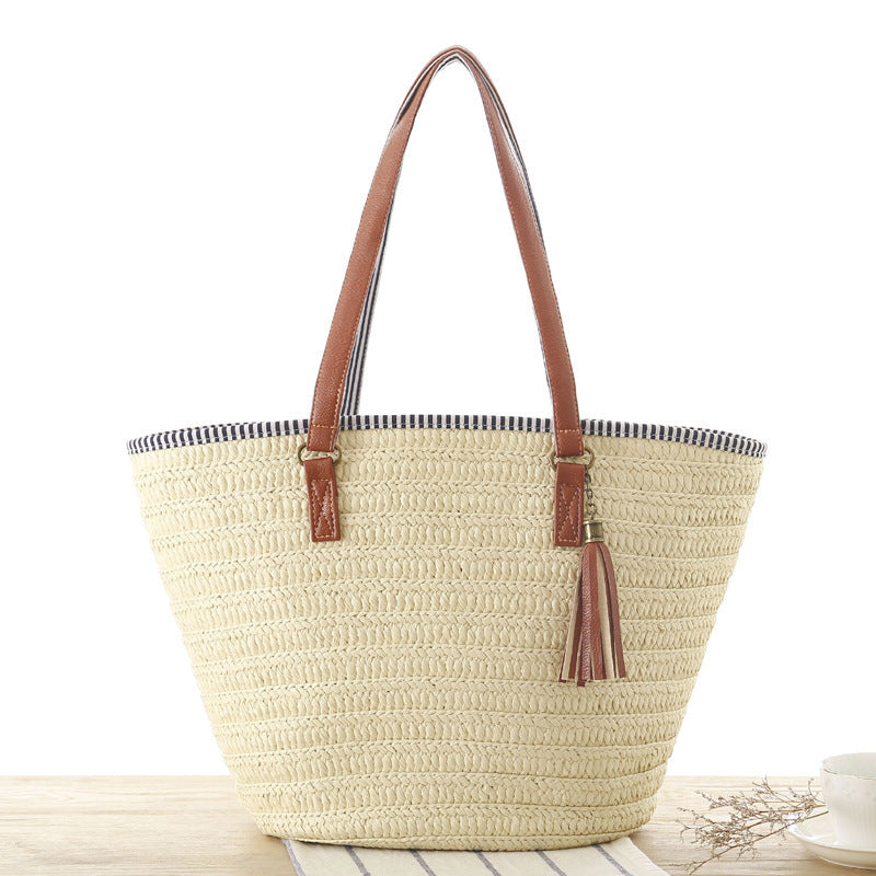 Braided Beach Bag with Elegant Leather Handles Kalsten