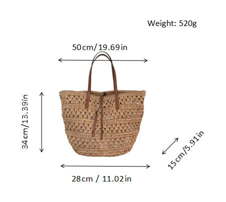 Woven natural material handbag with leather handles Kalsten