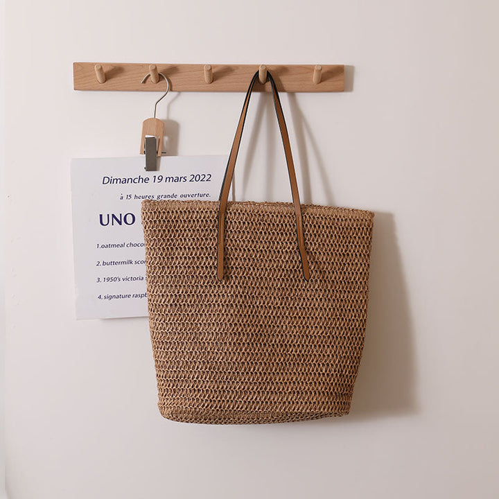 Braided shopping bag with elegant leather handles Kalsten