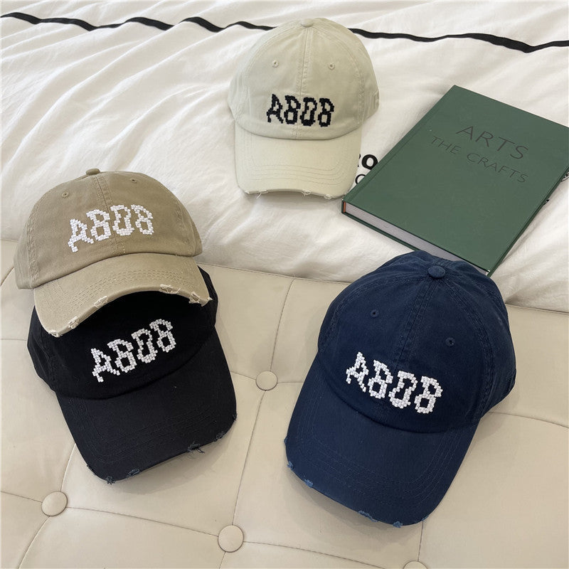 Women's Distressed Cotton Baseball Cap with Graphic Detailing Kalsten