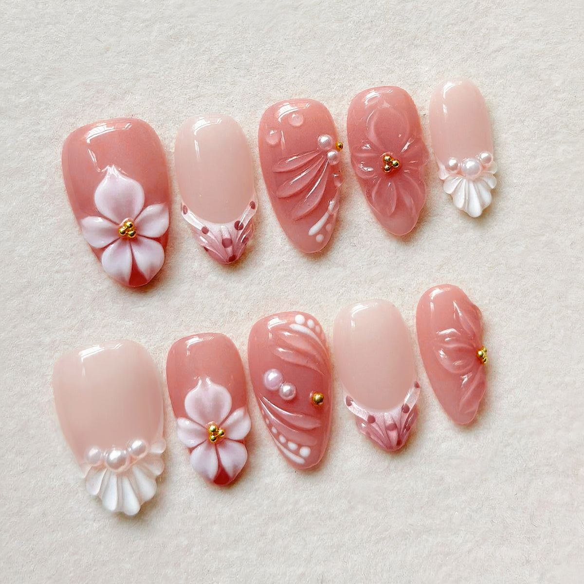 Decorative Floral-Themed Press-On Nails Acalora