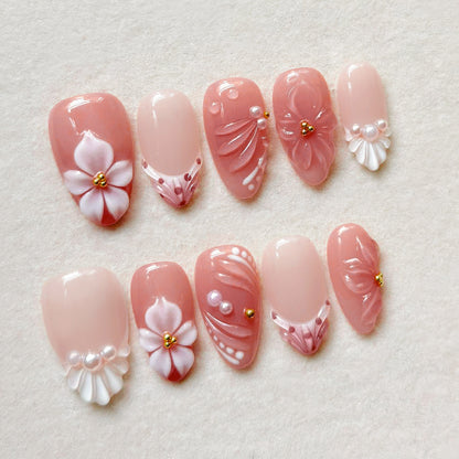 Decorative Floral-Themed Press-On Nails Acalora