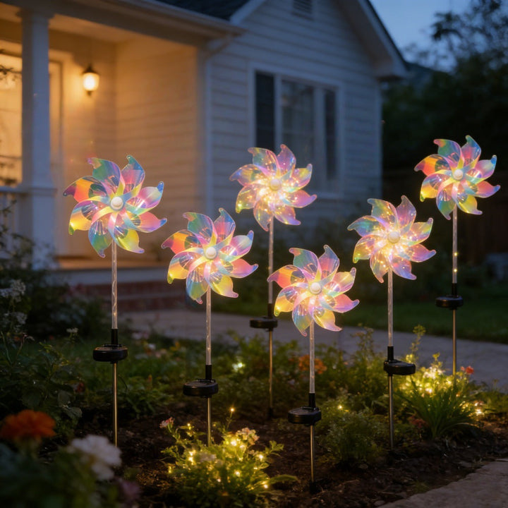 LED Solar-Powered Spinning Pinwheel Pathway Stake Lights Kalsten