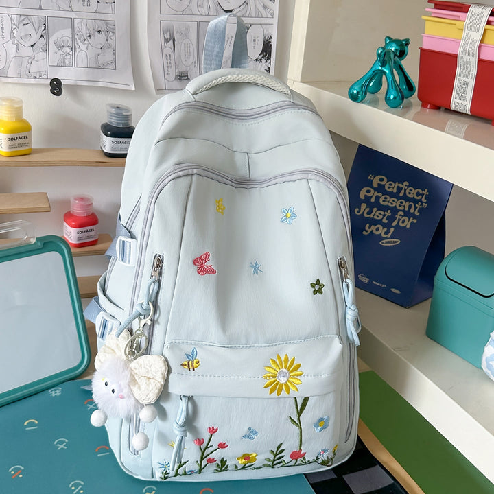 Embroidered Floral Detail School Backpack