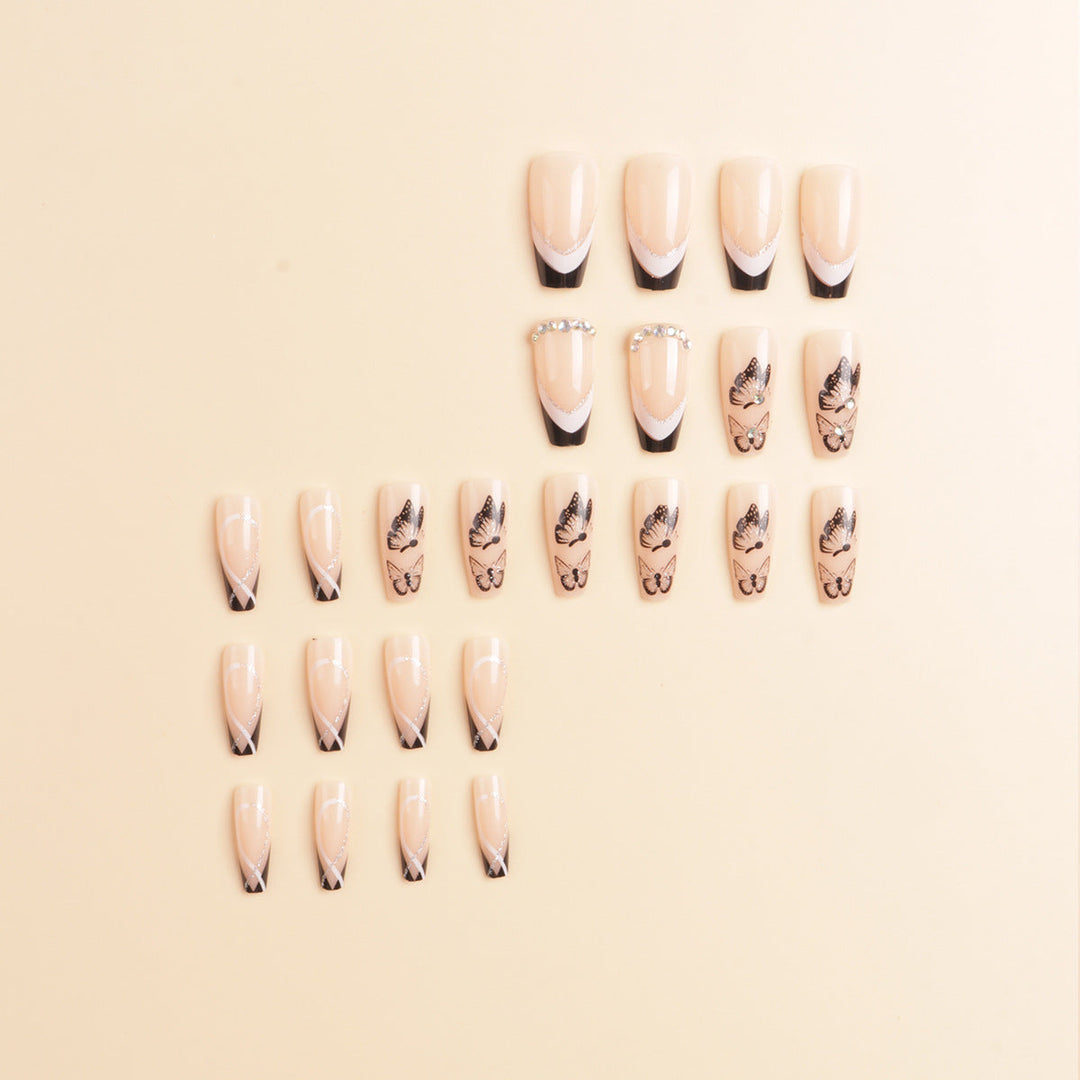 Artistic Long-Stiletto Press-On Nail Art with Butterfly Design Kalsten