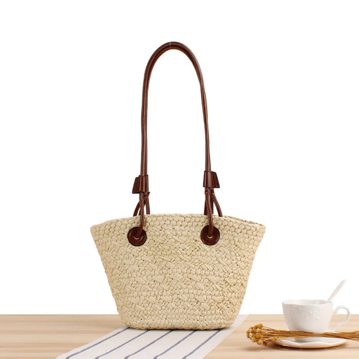Handbag Made of Natural Weave with Leather Handles Kalsten