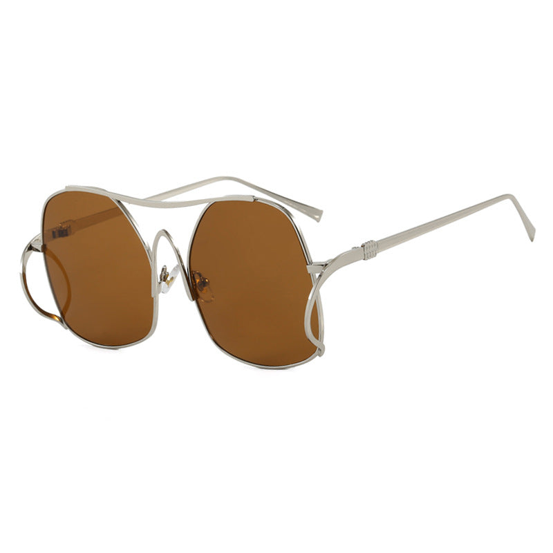 Women's geometric sunglasses with narrow metal frame and brown lenses Kalsten