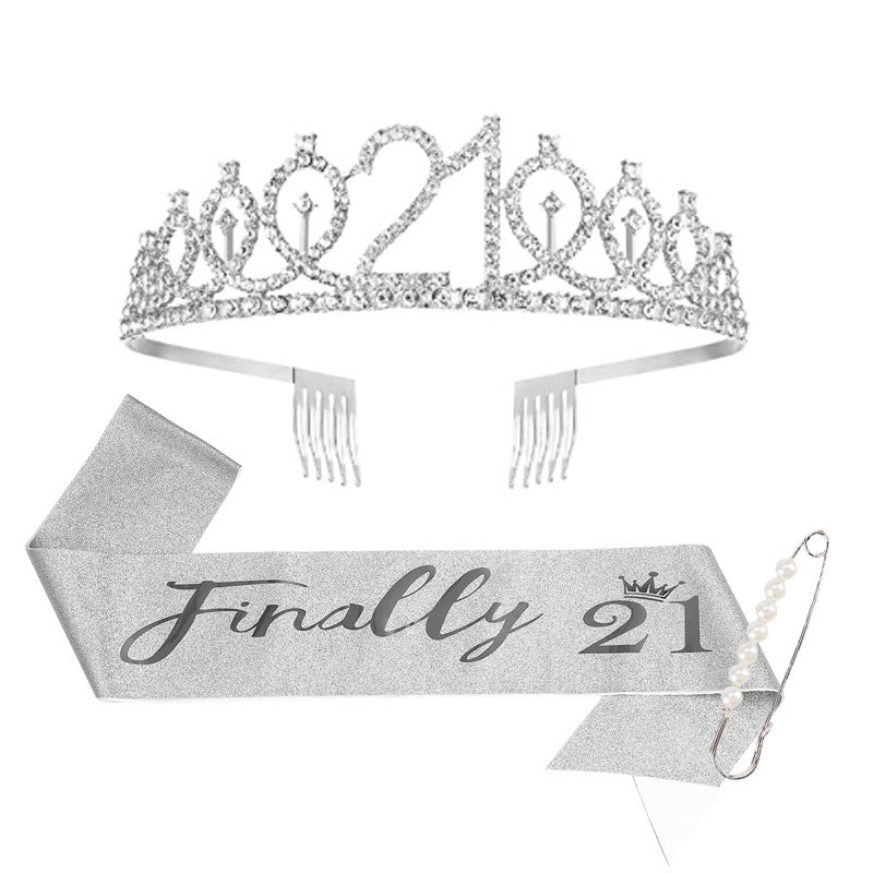 Ladies Sparkling Tiara with personalized 80th Birthday Inscription Kalsten