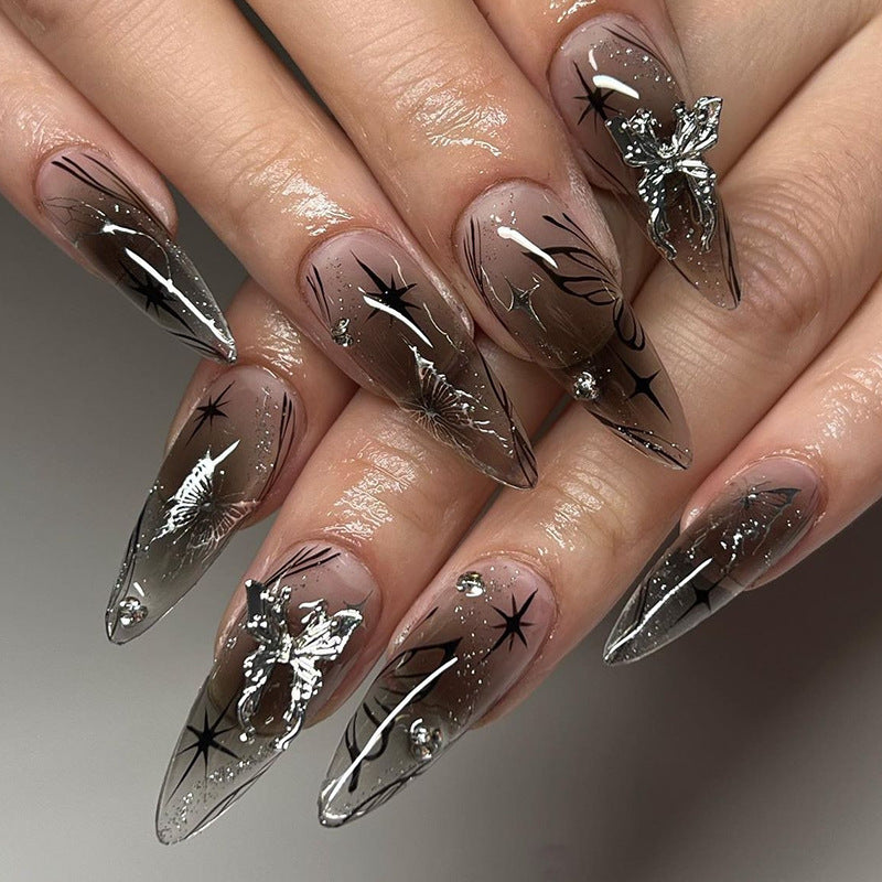 Artistic Short Press-On Nail Set with Floral and Graphic Designs Acalora