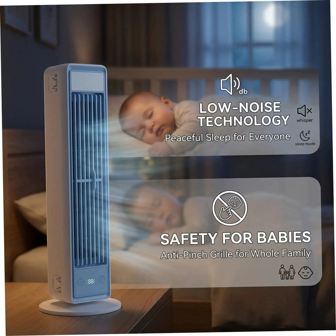 Unisex one-size slim vertical personal air circulator with remote control adjustable louvers whisper-quiet DC motor Kalsten