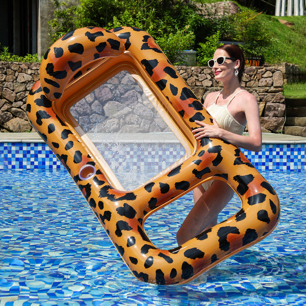 Unisex Inflatable Leopard Swimming Ring with Integrated Drink Holder Kalsten
