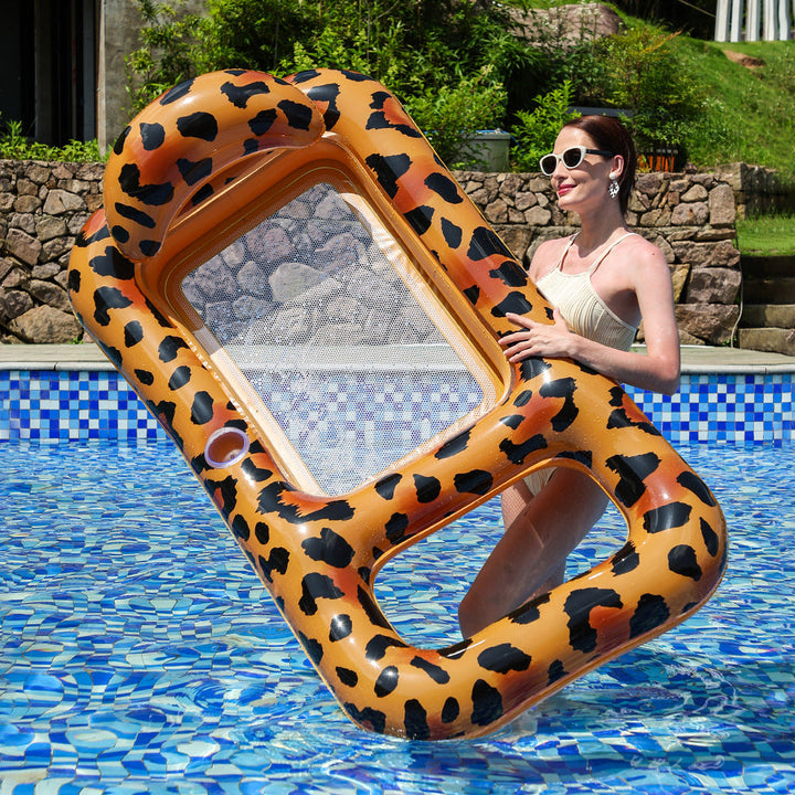 Unisex Inflatable Leopard Swimming Ring with Integrated Drink Holder Kalsten