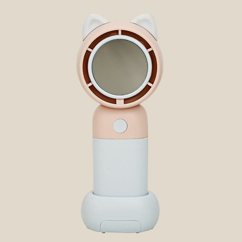 Cooling portable handheld bladeless fan with built-in mirror and rechargeable battery dock Kalsten