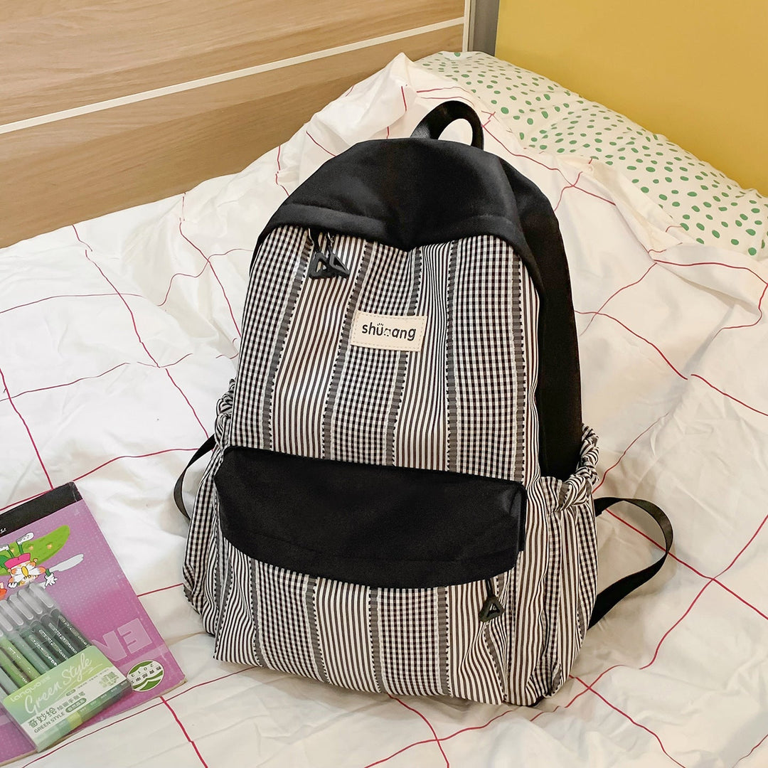 Versatile Checkered Pattern School Backpack