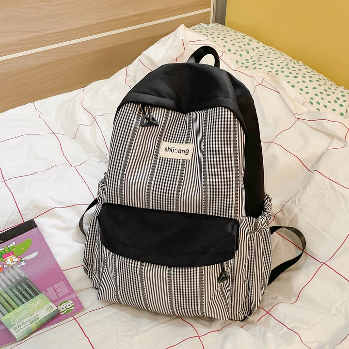 Versatile Checkered Pattern School Backpack