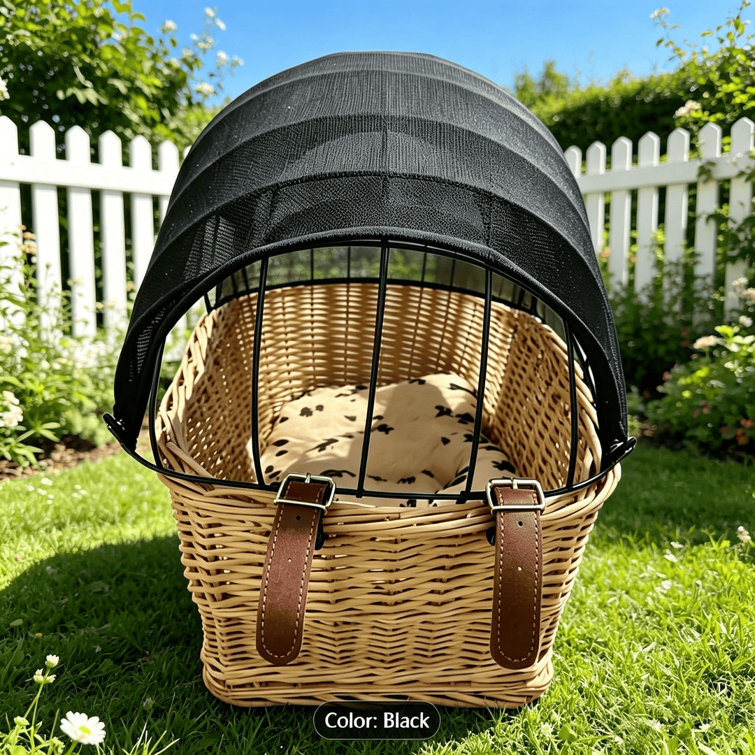 woven wicker pet carrier basket with retractable mesh canopy Kalsten
