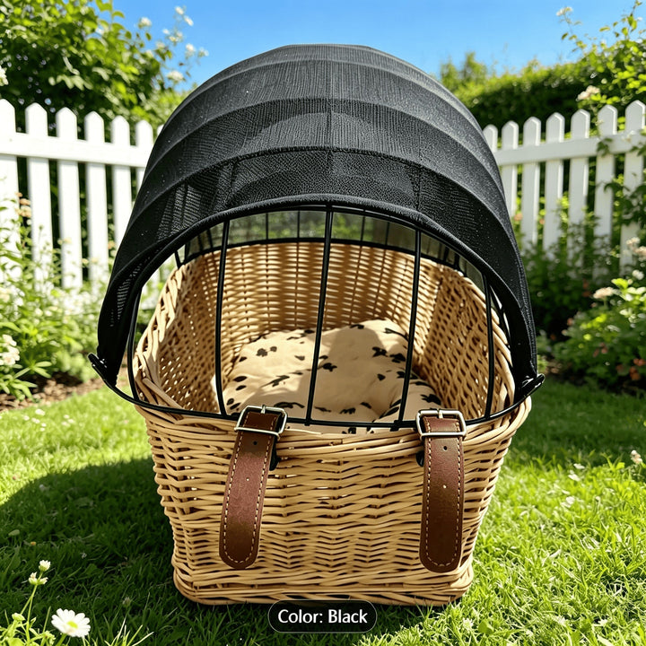 woven wicker pet carrier basket with retractable mesh canopy Kalsten