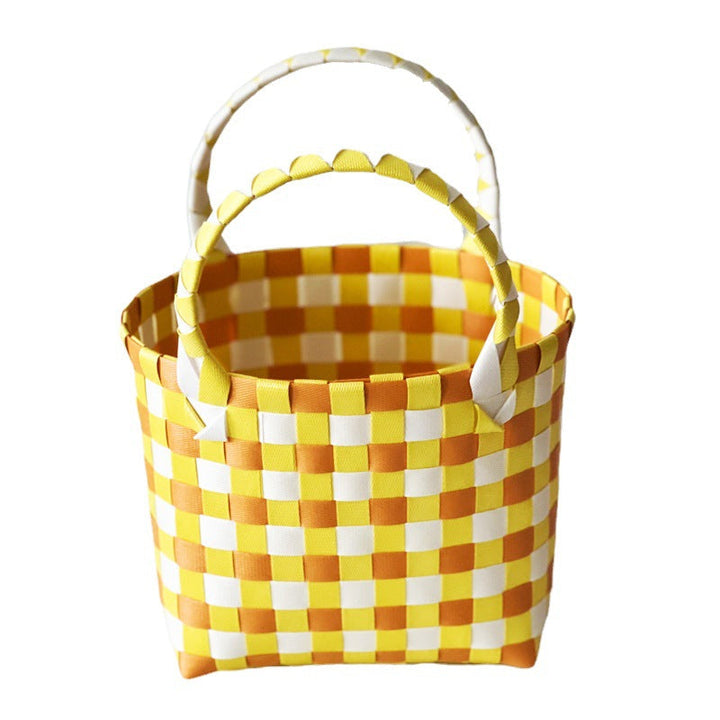 Handmade Basket Bag In Checked Design Kalsten
