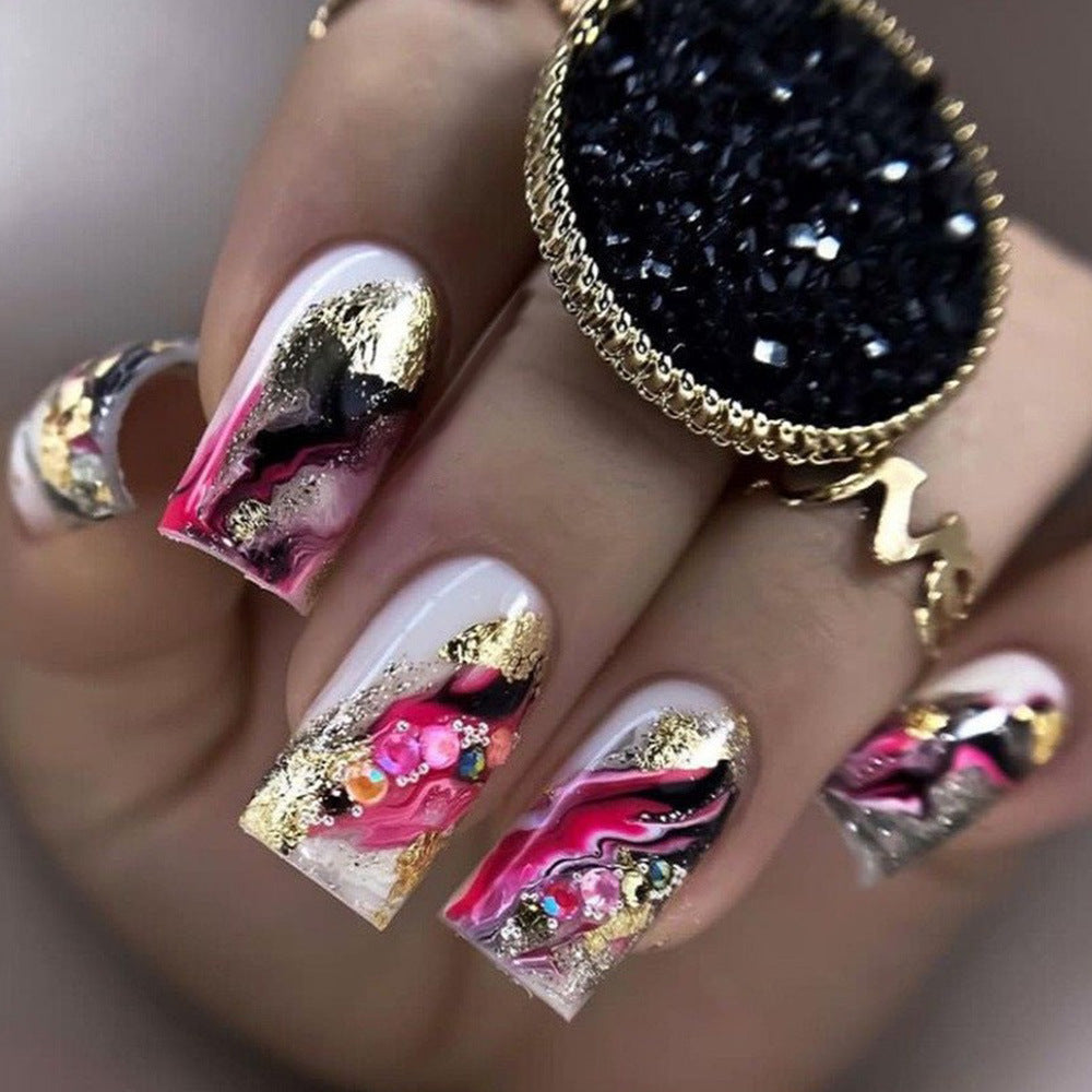 Artificial Nails in Luxurious Marble Design with Colored Accents Kalsten
