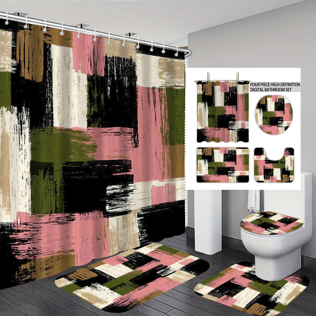 Bold Brushstroke Pattern Four-Piece Bathroom Set Kalsten