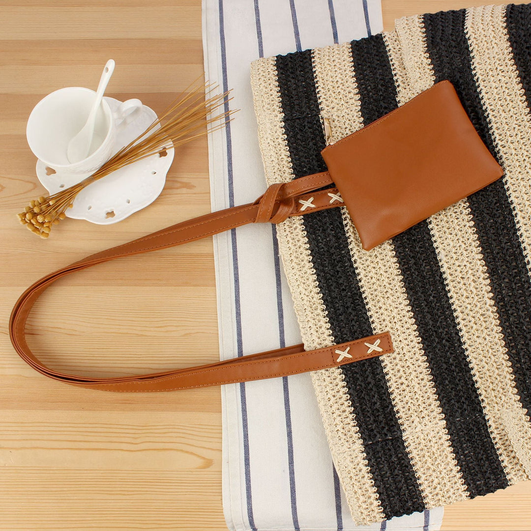 Beach bag with elegant leather handles and practical interior bag Kalsten