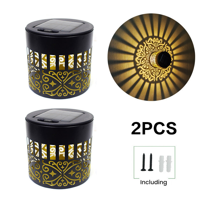 Decorative Solar Wall Lantern With Moroccan Cutout Projection Metal Outdoor Sconce Pair Kalsten