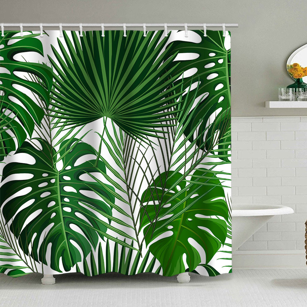 Tropical Leaf Print Shower Curtain Kalsten