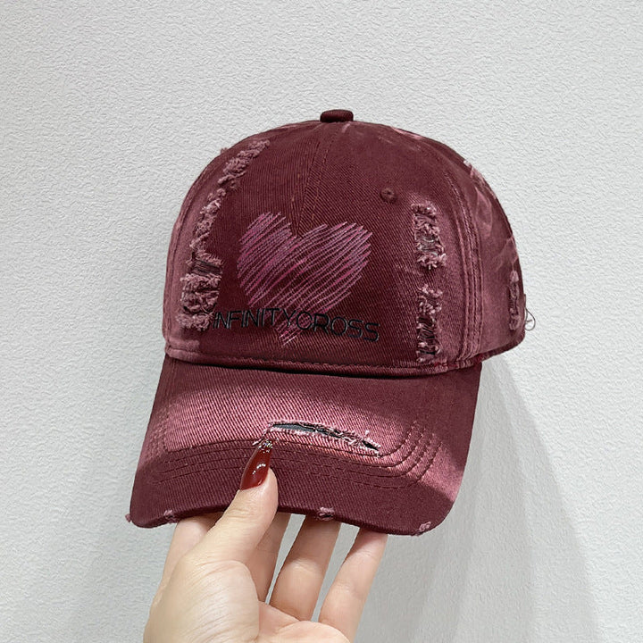 Women's Distressed Heart Embroidered Baseball Cap Kalsten