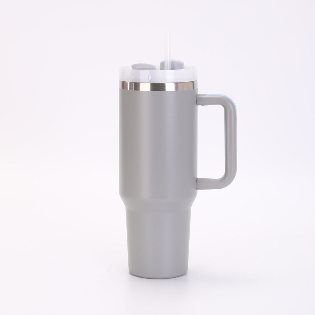 Insulated Stainless Steel Tall Travel Mug With Ergonomic Side Handle And Leak-Resistant Straw Lid