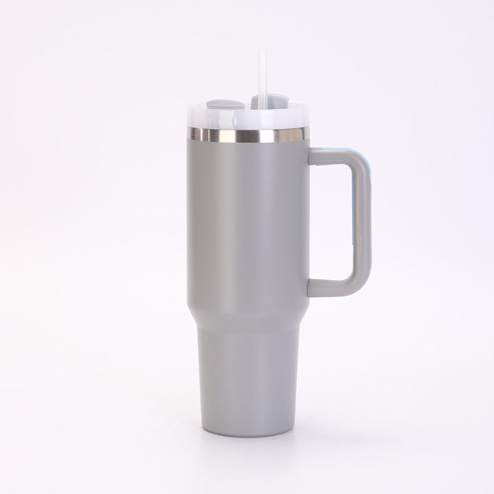 Insulated Stainless Steel Tall Travel Mug With Ergonomic Side Handle And Leak-Resistant Straw Lid