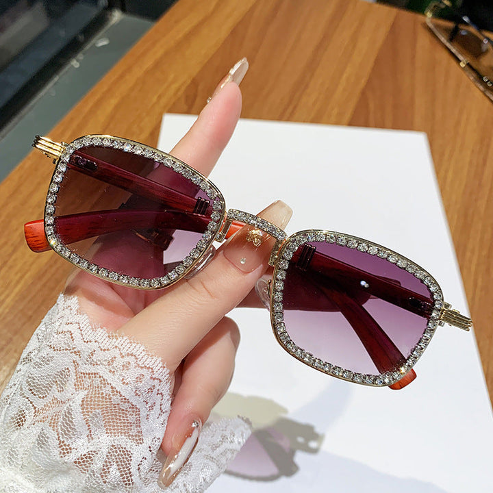 Women’s sunglasses with rhinestone-accented frame and modern wood design Kalsten