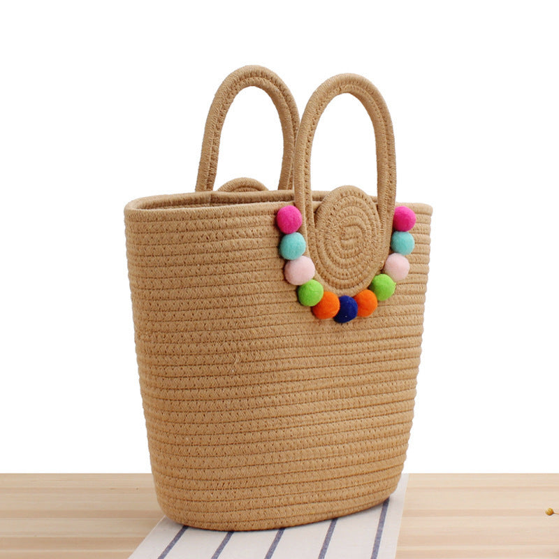 Playful beach bag with colorful pompom decor Kalsten
