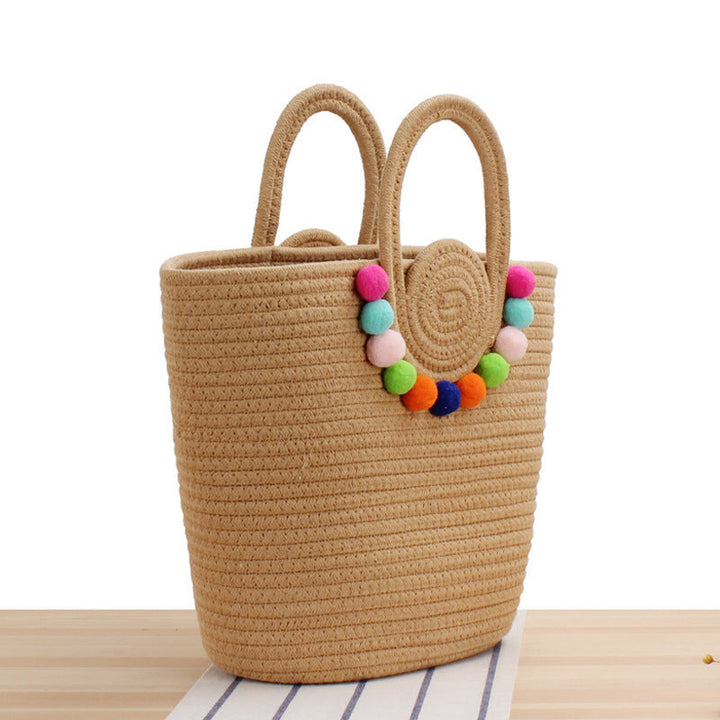 Playful beach bag with colorful pompom decor Kalsten