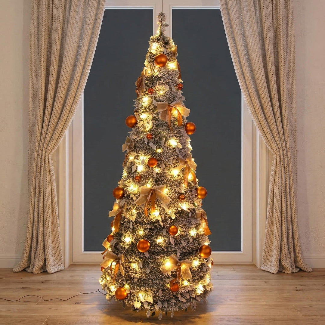 Slim Flocked Tabletop Christmas Tree With Pre-Decorated Bows And Ornament Accents