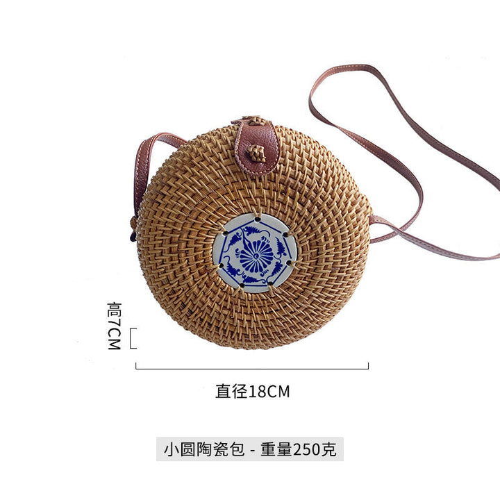 Women's round basket bag with unique ceramic detail Kalsten