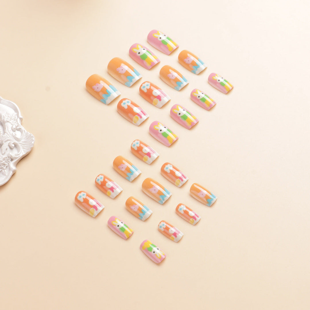Artistic Seasonal Bunny-Themed Press-On Nail Art Kalsten