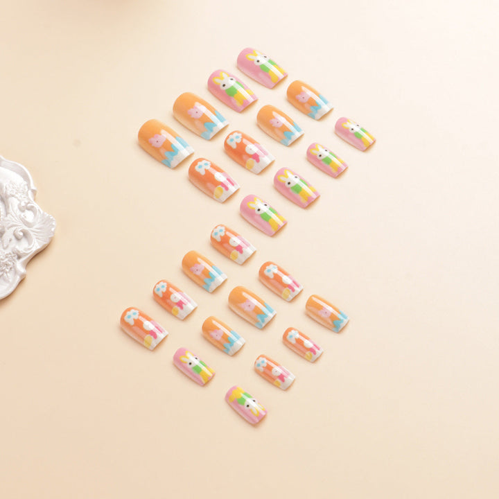 Artistic Seasonal Bunny-Themed Press-On Nail Art Kalsten
