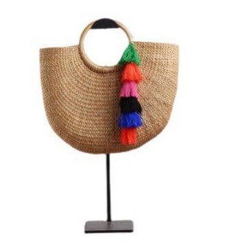 Handcrafted straw bag with colorful tassels Kalsten