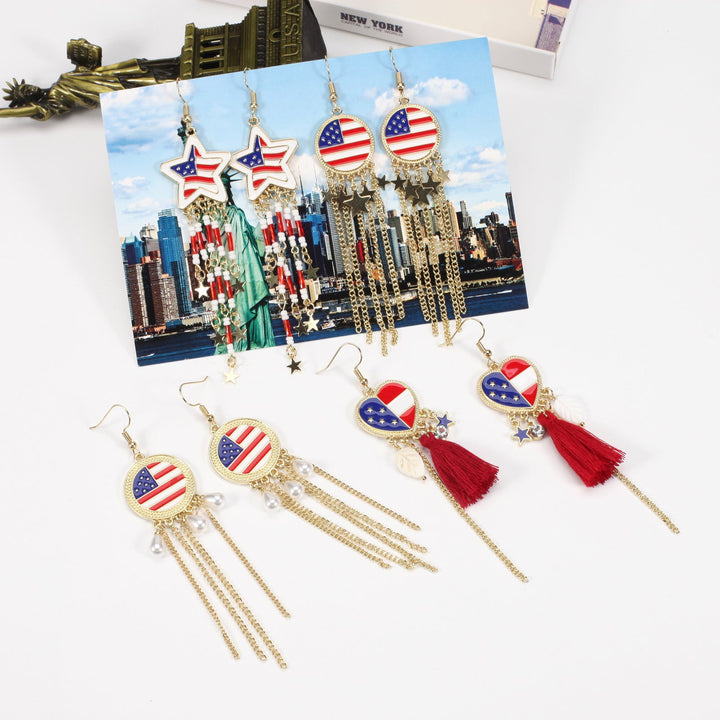 Women’s dangling earrings with enameled medallion and pearl fringes Kalsten
