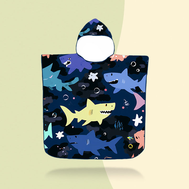 colorful hooded poncho with robot motif Kalsten