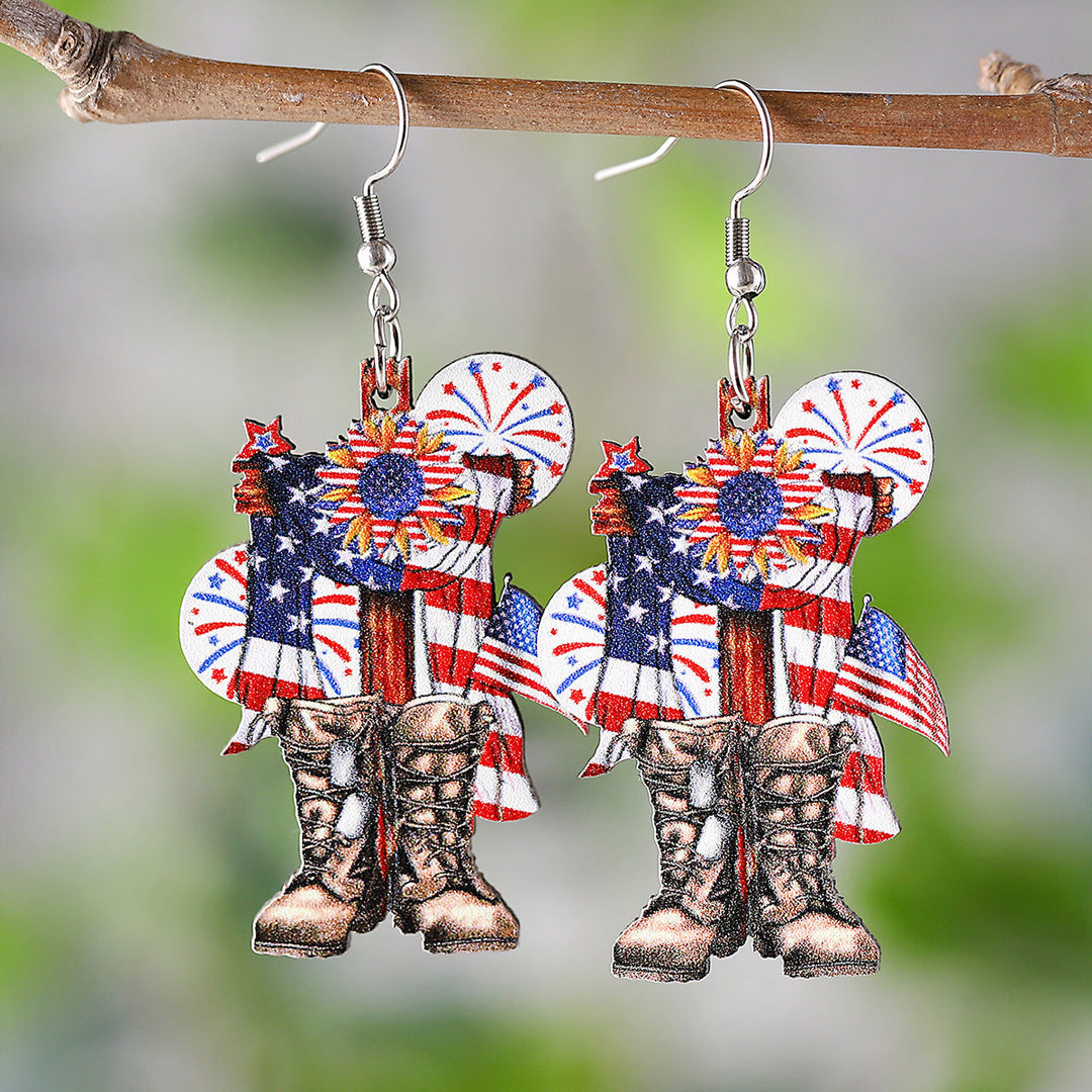 Ladies leather boot charm earrings made of lightweight wood with fish hook closure Kalsten
