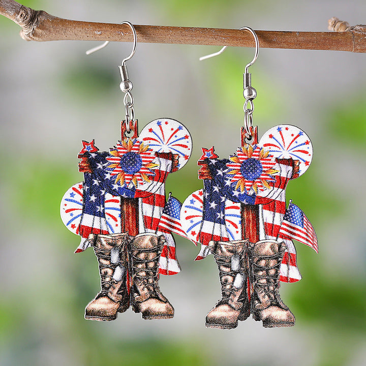 Ladies leather boot charm earrings made of lightweight wood with fish hook closure Kalsten