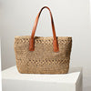 Braided straw bag with sturdy leather handles Kalsten