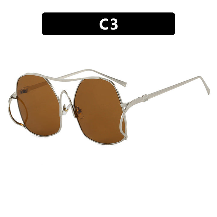 Women's geometric sunglasses with narrow metal frame and brown lenses Kalsten