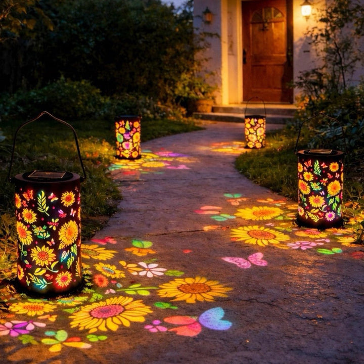 Decorative Solar Garden Stake Lantern With Sunflower Projection Kalsten