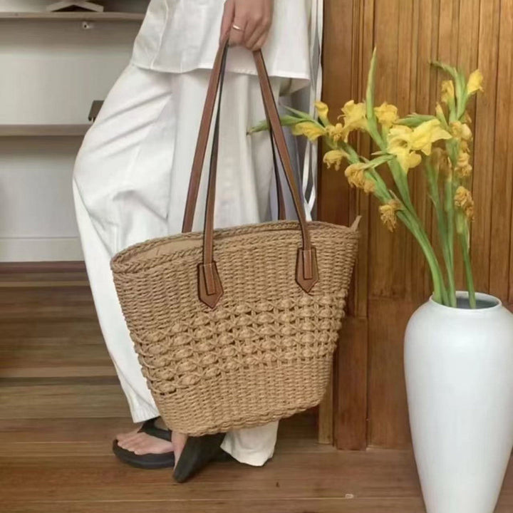 Braided tote bag with leather accents Kalsten