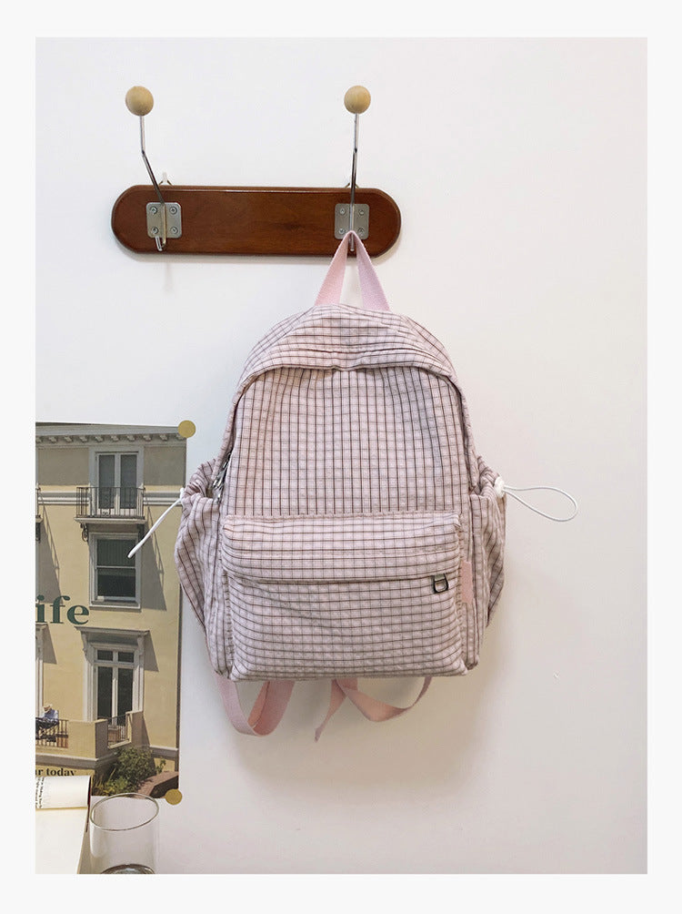 Checked Pattern Casual School Backpack