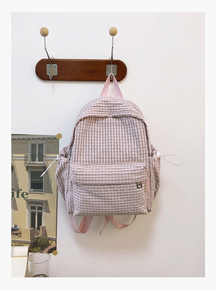 Checked Pattern Casual School Backpack
